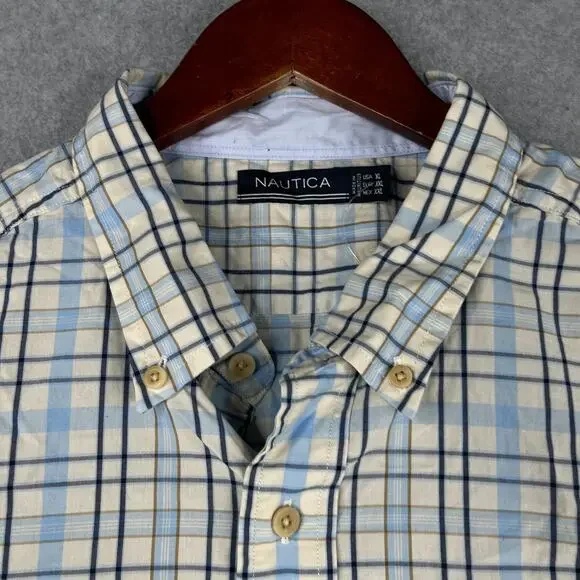 Nautica Cool Breeze Blue Plaid Shirt Pocket Button Up Long Sleeve Mens New NWT - Picture 6 of 13
